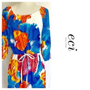 ECI Shift Silk Dress with Drawstring Colorful